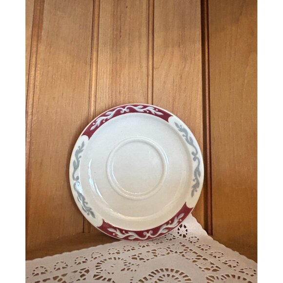 Vintage Syracuse China Teacup & Saucer Set Embassy Burgundy Gray Swirl Restauran - Picture 8 of 8